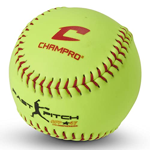 Champro Game Asa Fast Pitch .47 Cor, 375 Compression, Poly Synthetic Cover, Red Stiches (Optic Yellow, 11-Inch), Pack Of 12 #TOP2