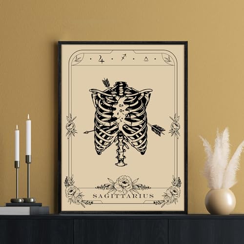 SERIMINO Witchy Framed Wall Art, Sagittarius Tarot Canvas Prints Paintings, Horoscope Dark Academia Home Decor Aesthetic, 12X16inch Gothic Wall Decor for Room