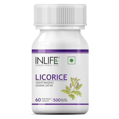 INLIFE Licorice Root Extract Supplement, 500 mg - 60 Vegetarian Capsules (Pack of 1) Cover