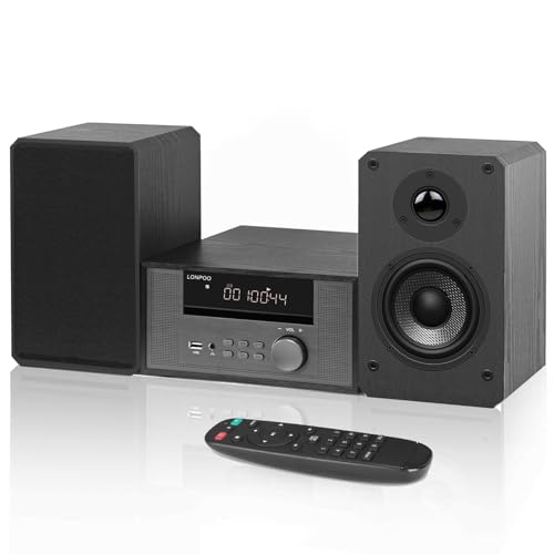 Home CD Stereo Shelf System,100W Hi-Fi Bookshelf Speskers System (with CD Player, FM Radio, Bluetooth 5.3, USB Playback, AUX-in, Headphone Jack, Remote Control, DSP-Tech)