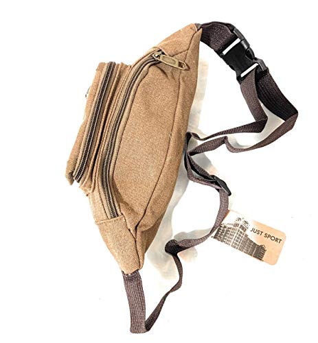 Amaya Riñonera Hombre y Mujer -Riñoneras Hip Bag de Tela de Algodón para Festivales y Deportes - Bolsa de Cintura Hipster Fanny Pack Bolso de Viaje (Marrón)
