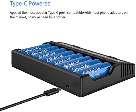 XTAR VC8 3A USB Fast Charger 8 bays Battery Charger 21700 Battery Charger for Rechargeable IMR Batteries10440 16340 18650 26650 AAA AA C 5 Optional Currents Charge 8X21700 Simultaneously