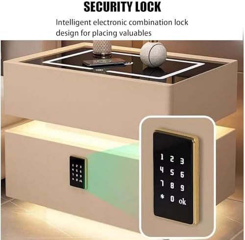 Smart LED Nightstand with 2 Drawers, Adjustable Light Headboard, Narrow Side Table with Electronic Combination Lock for Bedroom & Living Room (White, 50x40x48cm)