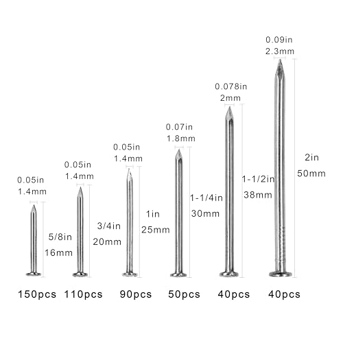 OMOTOOL 304 Edelstahl stahlnägel Set（480 Stück）, Bild hängende Nägel, Wand Nägel Kit, 6 Größen
