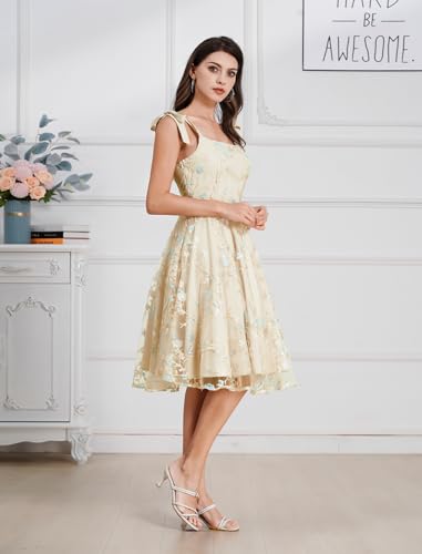Image of Women's Tie Strap Tulle Prom Dresses Sweetheart Flower Embroidery Dress Short Formal Party Mini Homecoming Dresses