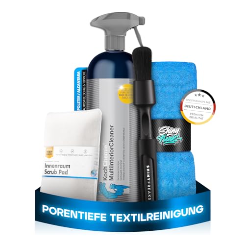 Koch Chemie Multi Interior Cleaner (750ml) Innenraumreiniger + Scrub Pad + Shiny Freaks Pinsel + Mikrofasertuch - Auto Innenraum Reiniger Kunststoff Polster Leder Cockpitpflege Auto Reinigungsset