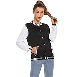 Icibgds Varsity Jacket Women Men's Baseball School Uniform Button Up Unsex Adult Long Sleeve Coat Fashion Jacket (Black,4XL,4X-Large)