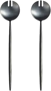 Juego de 2 tenedores de ensalada de acero inoxidable 304 de mango largo para servir ensaladas, pasta y más diseño elegante (negro)