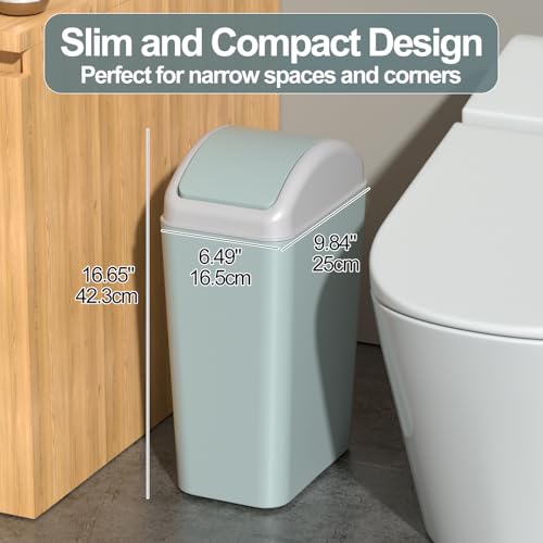 Image of 3.5 Gallon Plastic Trash Can with Swing Lid, Slim Wastebasket