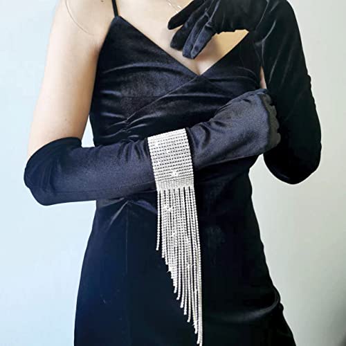 Joliehome Fashion Sparkling Rhinestone Cuff Bracelet For Women Girls, Silver Crystal Strand Mulitlayer Prom Wrap Bracelet With Fringe For Party Wedding Dating #TOP4