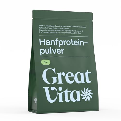 GreatVita Bio Hanfprotein Pulver 1000g | Premium Qualität - hoher Proteingehalt/natürliches Protein/GreatVita