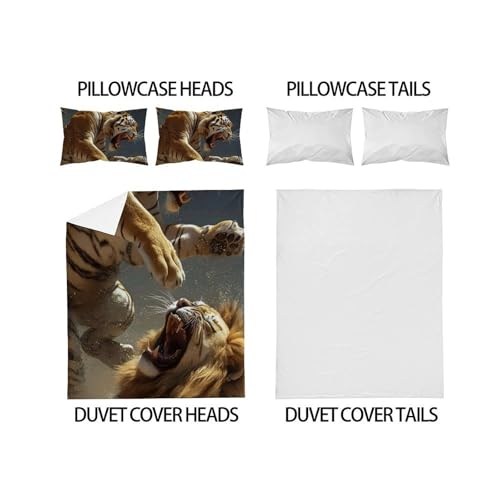 Housse de couette double lion animaux imprimé 3D avec taies d'oreiller microfibre