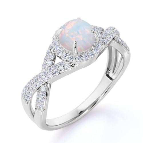 Opal Ring Halo Opal and Moissanite Engagement Ring for Women 925 Sterling Silver 10K 14K 18K Opal Jewelry for Women3