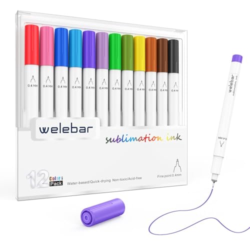 Welebar 0.4 Tip Infusible Pen Set Compatible with Cricut Joy/Xtra 12 Pack Assorted Sublimation Ink Pens for Heat Tranfer Mugs T-shirt