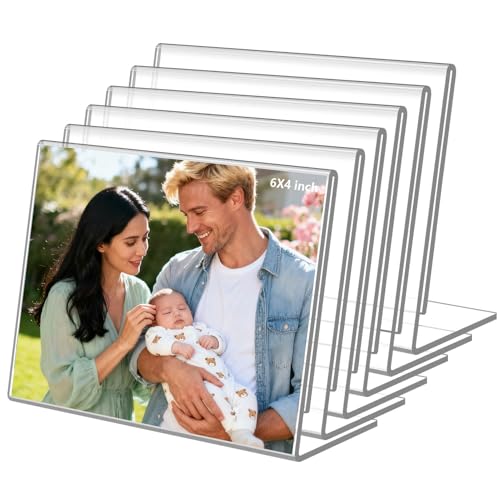 DESONAUT 6 Pack 6x4 Inch Clear Acrylic Self Standing Picture Frames Clear Photo Frame Stand Tabletop Display for Home or Office Dcor Horizontal