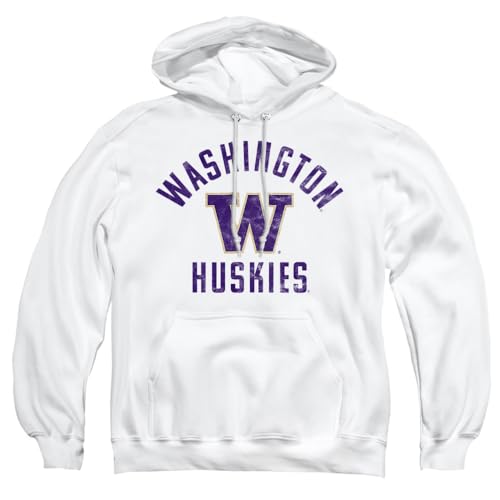 University of Washington Official Huskies Logo Unisex Adult Pull-Over Hoodie,White, Large