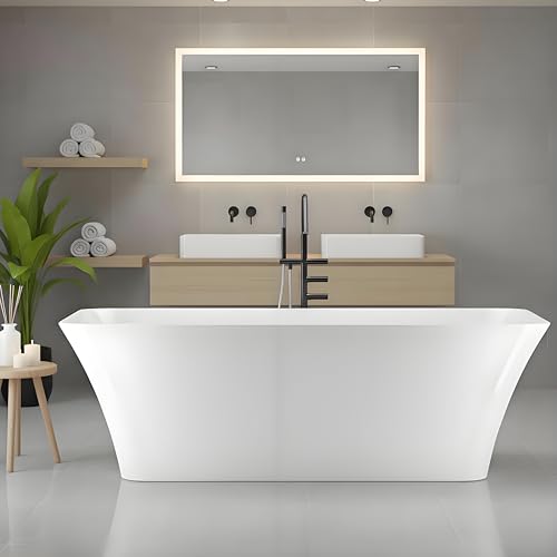 Image of GarveeLife 67 inch Freestanding Bathtubs Acrylic Free Standing Bath Tub, Modern Freestanding Tub with Integrated Overflow, Luxury Soaking Tub for Contemporary Bathrooms