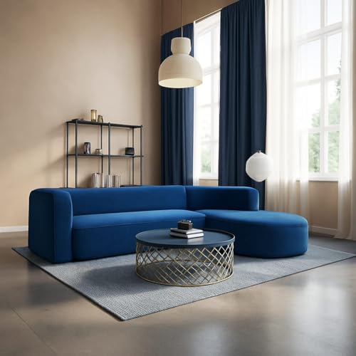 Image of Rosewood ! Modern Classic L Shape Sectional Sofa Set, Chesterfield Style 4 Seater Sofa Set with Pillows for Living Room, Bedroom and Office and Hallway Colour (Blue L Shape AI)
