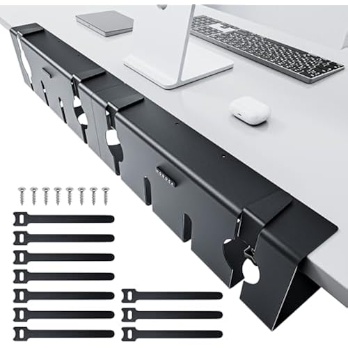 NODOCA No Drill Under Desk Cable Management Tray, 17'' Wire Management, Punch-Free Clamp on, Metal Cable Tray, Wire Organizer Under Desk, Under Desk Basket for Office and Home, Black(2 Packs)