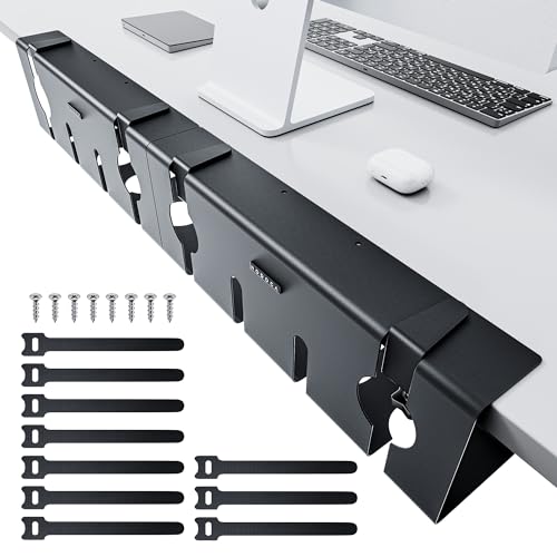 NODOCA No Drill Under Desk Cable Management Tray, 17'' Wire Management, Punch-Free Clamp on, Metal Cable Tray, Wire Organizer Under Desk, Under Desk Basket for Office and Home, Black(2 Packs)