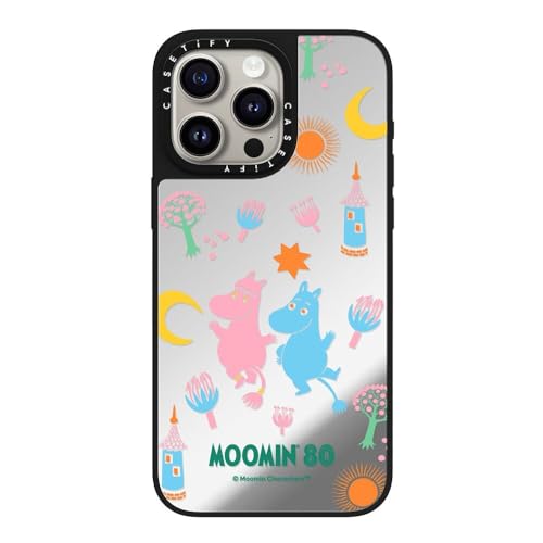 CASETiFY MagSafe �Ή��~���[ iPhone 15 Pro Max�P�[�X [���ː� / 1.5m����̗����������N���A / Moomin Co-Lab] - �V���o�[ (�u���b�N�o���p�[) - Moomin & Snorkmaiden Cas