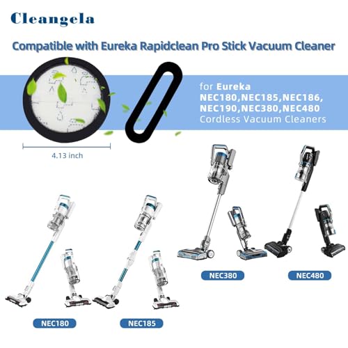 Pre Filter Replacement Filter for Eureka Rapidclean Pro Stick NEC180 NEC480 NEC185 NEC186 NEC190 NEC380 Vacuum Cleaner NEC280TL Filter Replacement 2 Pre Filters & 4 Post-Motor Sponge Filters