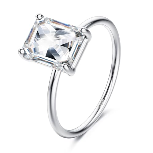 925 Gold Cubic Zirconia Engagement Promise Ring for Womens Silver Simulated Eternity Promise Solitaire Wedding Rings Bride White K Rectangular Diamond Rings for Womens Ladies Gold-6