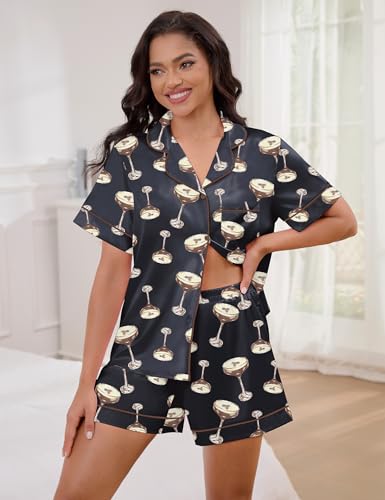 Image of SHESHOW Satin Pajamas for Women Set Preppy Animals Pjs Short Sleeve Shorts 2 Piece Loungewear Sets XS-XXL