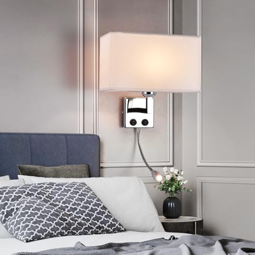Apliques de pared moderno E27 foco cuello de cisne ajustable iluminación dormitorio blanco