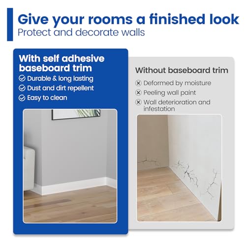 Muzata MZZ2133 4 Inch X 20 Feet Flexible Baseboard Molding Trim Wall Base Peel And Stick Rubber White Moulding Trim Self-Adhesive Design Vinyl Wall Base Cove Base thumb #1