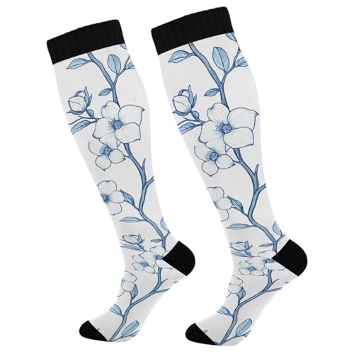 Wassud Ink Flower Art Compression Socks for Women and Men 20-30 mmHg Knee High Socks for Nurses Travel 1 Pair