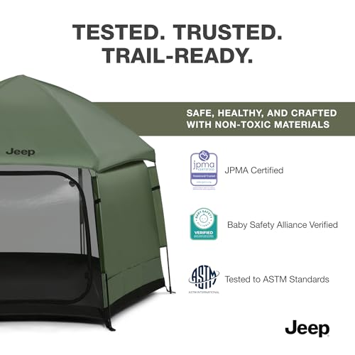 Jeep Hex-Lite Travel Pop-Up Play Yard by Delta Children, Olive Green by Delta Children - Used condition - Image 7