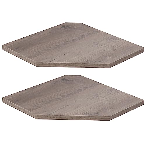 Image of Fun Memories Corner Shelf Wall Mount, Floating Corner Shelves, Set of 2 Corner Wall Shelf Organizer, Rustic Wood Wall Storage Display Shelves for Living Room Bedroom Bathroom Kitchen, Rustic Grey