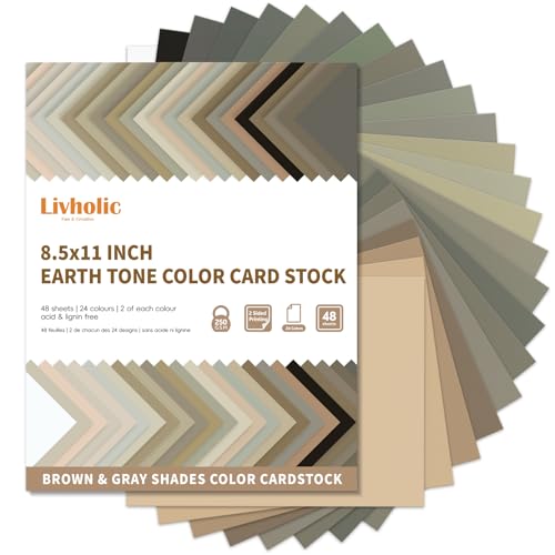 8.5x11 Inch Earth Tone Paper Brown and Gray Cardstock Neutral Colors Printer Paper 250GSM 92lb Colored Card Stock Printer Paper 48 Sheets for Arts andCrafts,Scrapbook, Making Shadow Box