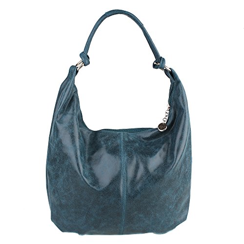 Chicca Borse La mujer del bolso de hombro con la manija grande en piel de cuero auténtico made in Italy 45x35x4 Cm