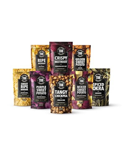 TBH - To Be Honest Assorted Vegetable & Fruit Chips | Gluten Free | Vegan Friendly Snack | Low Fat | 50% Less Oil | No Preservatives - Pack of 8 (510 gm)