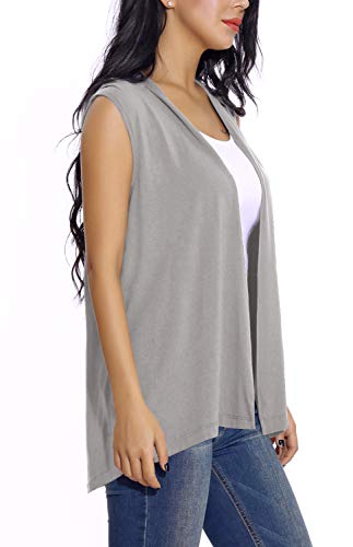 EXCHIC Women's Sleeveless Open Front Cardigan Vest Lightweight Cool Coat (M, Light Grey) - Thumbnail 5