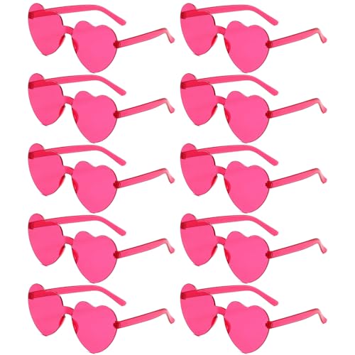 AEAHALY Hot Pink Heart Sunglasses Women and Kids Rimless Heart Shaped Sunglasses Bulk Women Bachelorette Bride Party Favor