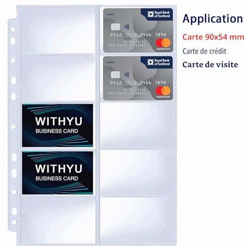 Lot de 30 pochettes pour cartes de visite A4 avec 10 compartiments, 600 pochettes pour cartes de visite, feuilles de reliure ultra transparentes, 11 trous, feuilles de cartes de crédit double face – vue 2