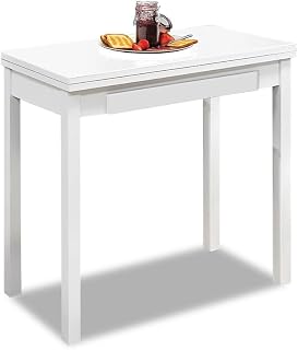 ASTIMESA Mesa Libro en Metal Blanco para cocinas Cristal Blanco 80x40 cms