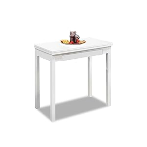 ASTIMESA Mesa Libro en Metal Blanco para cocinas Cristal Blanco 80x40 cms