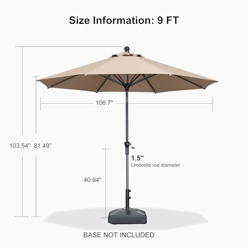 Image of PURPLE LEAF Patio Market Umbrella 9' Round Dual Tilt Taupe 8 Ribs Table