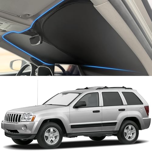YOJOJOCO Windshield Sun Shade for Jeep 2005-2010 Grand Cherokee Accessories (OEM Size) Auto Interior Front Window Sun Visor Heat Protection