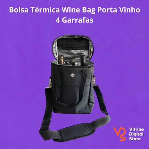 Bolsa Termica Mala para Levar Vinho Wine Bag Cooler para 4 Garrafas de Vinho ou 2 Garrafas e 2 Taças