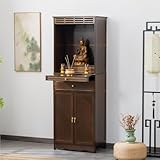 JMNEJGO Solid Wood Altar Table, Pooja Cabinet of Various Sizes, Meditation Table with Cabinet Door, Chinese Prayer Bench, Buddhist Altar for Living Room(Brown,L20)