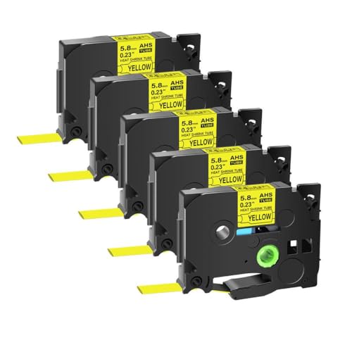 KVMRshn 5PCS Schrumpfschlauch Bands 6/9/12/18/24mm Kompatibel Mit HSE-231 HSE-631 drucker Band Universal Kompatibel mit Kennzeichnung Und Isolierung(5.8mm Yellow)