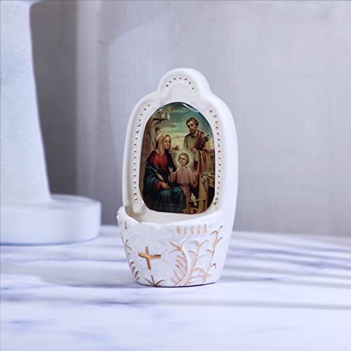 KMIMO Weihwasserbrunnen aus Porzellan der Heiligen katholischen Familie für den Eingang des Hauses, Wanddekoration der Kirche, katholische Weihnachtsgeschenke