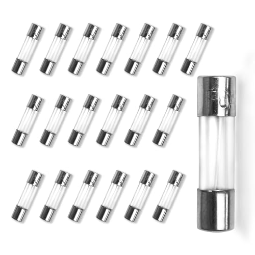 GuuYebe Fusible de 125 V, fusibles de vidrio de 6 amperios, tubo de cartucho de soplado rápido, 6 A, 250 V/125 V, 5 x 20 mm, 20 piezas