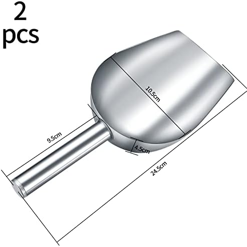 2 Pcs Ice Scoop Set of 2, Stainless Steel Sweet Candy Food Scoops, Small Metal Flour Pet Food Serving Scooper for Kitchen Bar Buffet Party Wedding, Dishwasher Safe & Mirror Finished