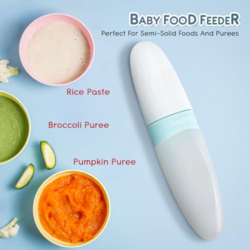 Image of BAYBEE Baby Silicone Food Feeder | Bpa Free & Leak Proof Soft Spoon Feeding for Babies, Infants | Anti-Colic Semi-Solid Squeezy Food Feeder Bottle for Baby 6 to 12 Months (200 ml, Aqua)